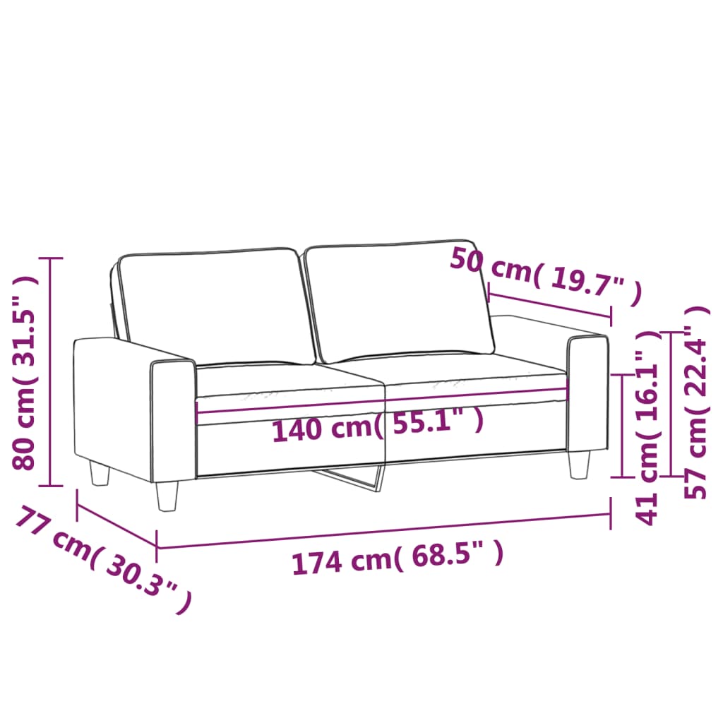 vidaXL kétszemélyes sötétszürke szövetkanapé 140 cm