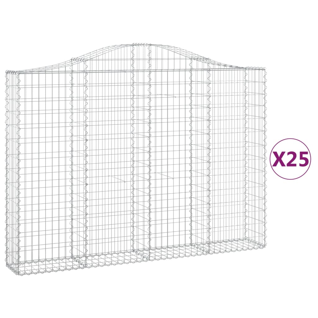 vidaXL 25 db íves horganyzott vas gabion kosár 200x30x140/160 cm