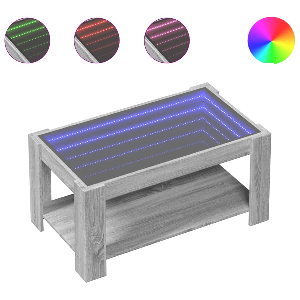 vidaXL szürke sonoma szerelt fa dohányzóasztal LED-del 93 x 53 x 45 cm