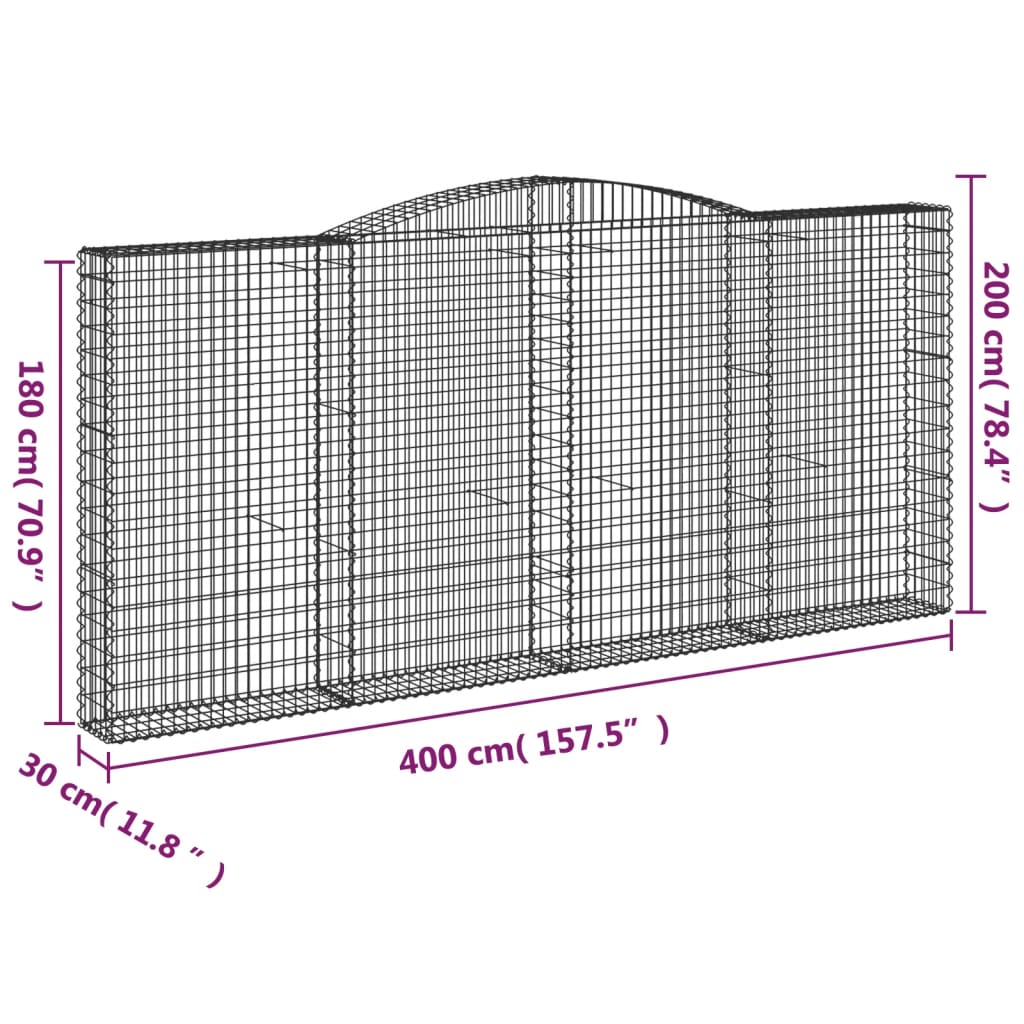 vidaXL íves horganyzott vas gabion kosár 400x30x180/200 cm