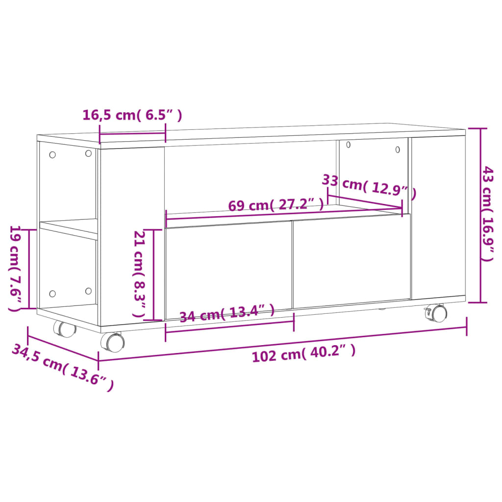 vidaXL szürke sonoma színű szerelt fa TV-szekrény 102x34,5x43 cm