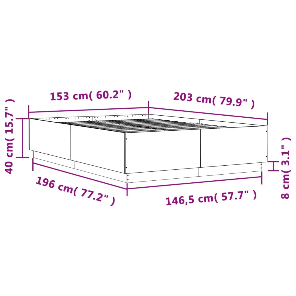 vidaXL füstös tölgy színű szerelt fa ágykeret LED-del 150x200 cm