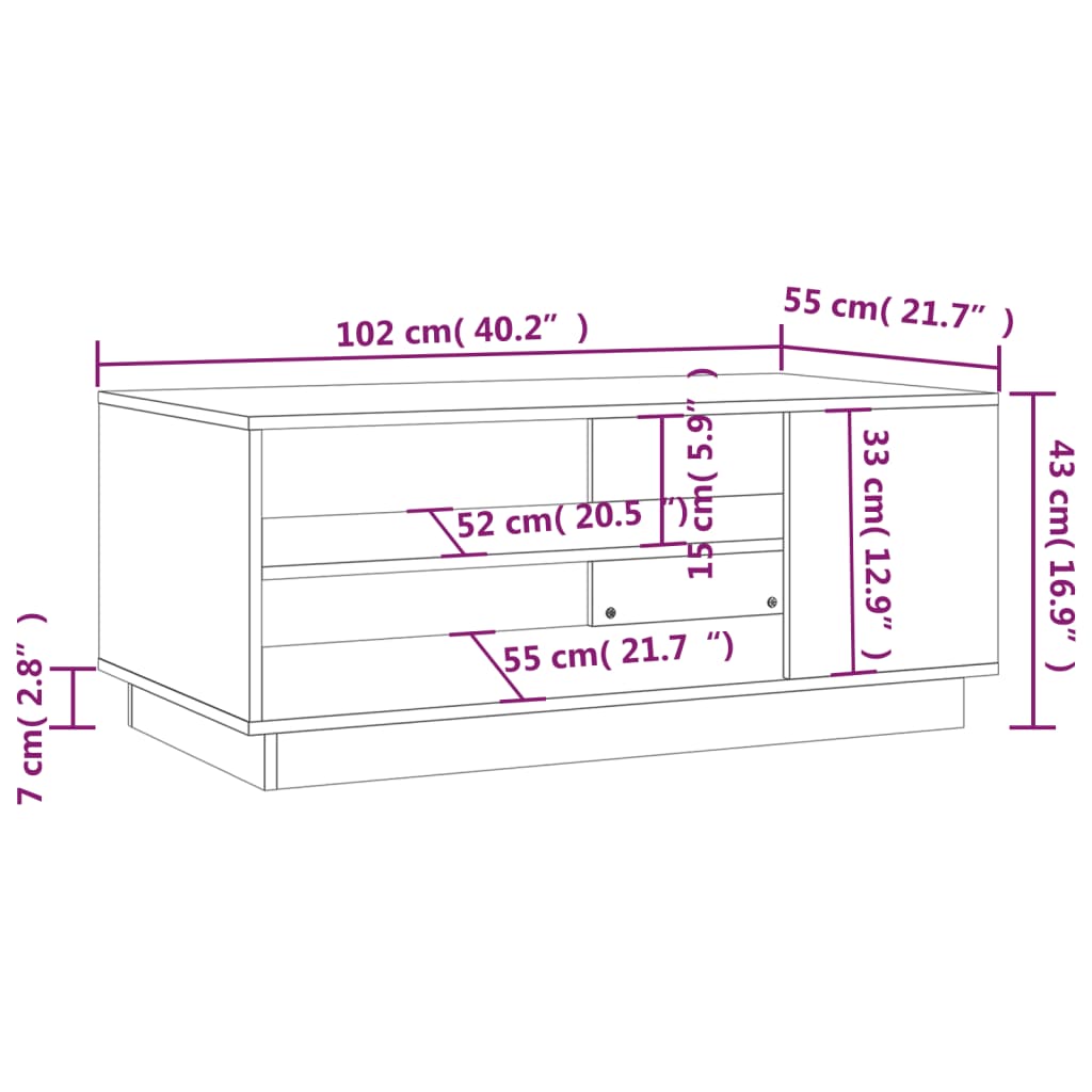 vidaXL fekete szerelt fa dohányzóasztal 102x55x43 cm