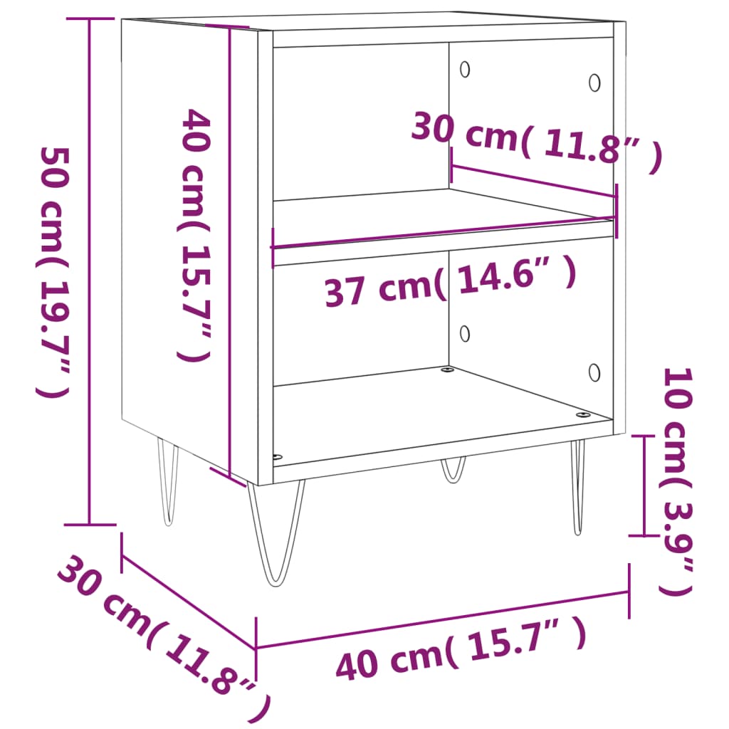 vidaXL 2 db betonszürke szerelt fa éjjeliszekrény 40x30x50 cm