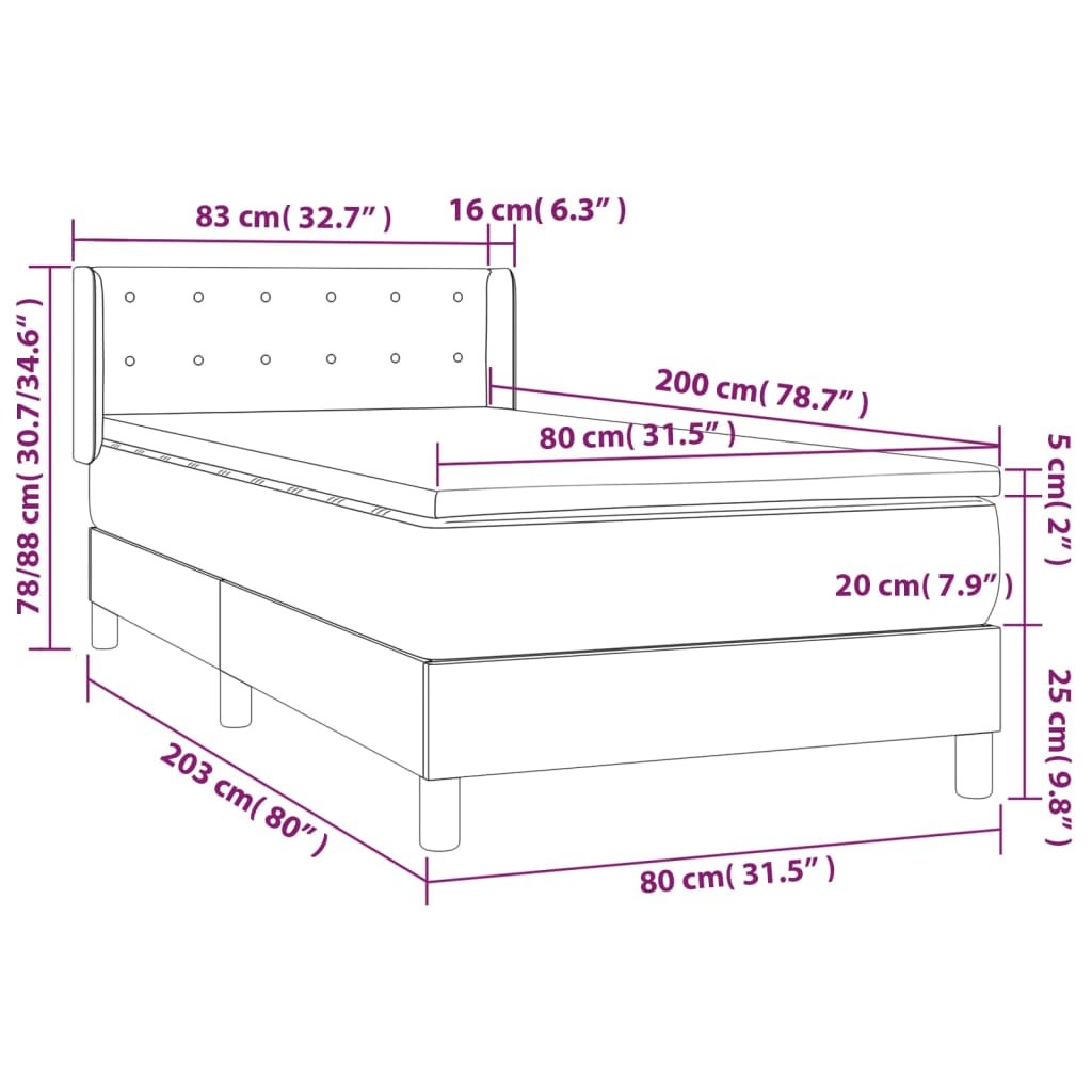 vidaXL tópszínű szövet rugós ágy matraccal 80 x 200 cm