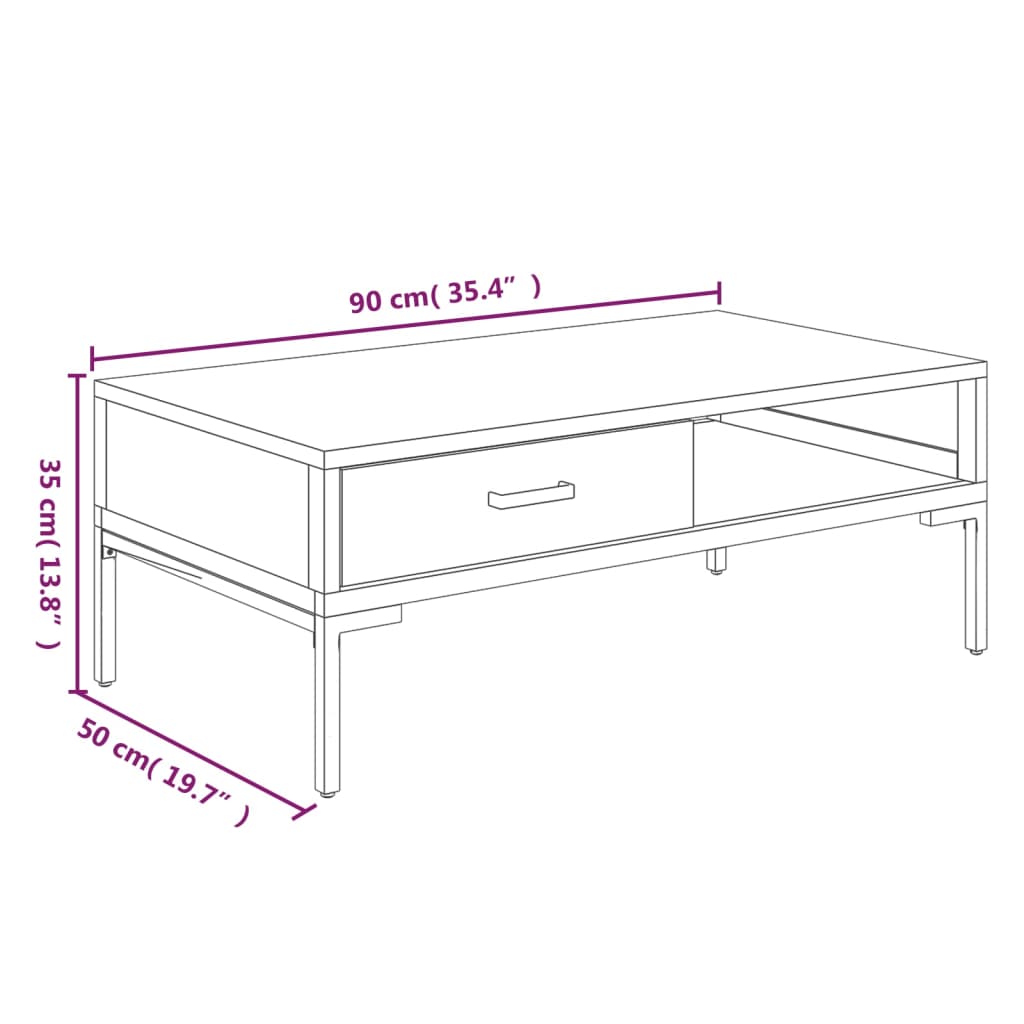 vidaXL tömör újrahasznosított fenyőfa dohányzóasztal 90 x 50 x 35 cm