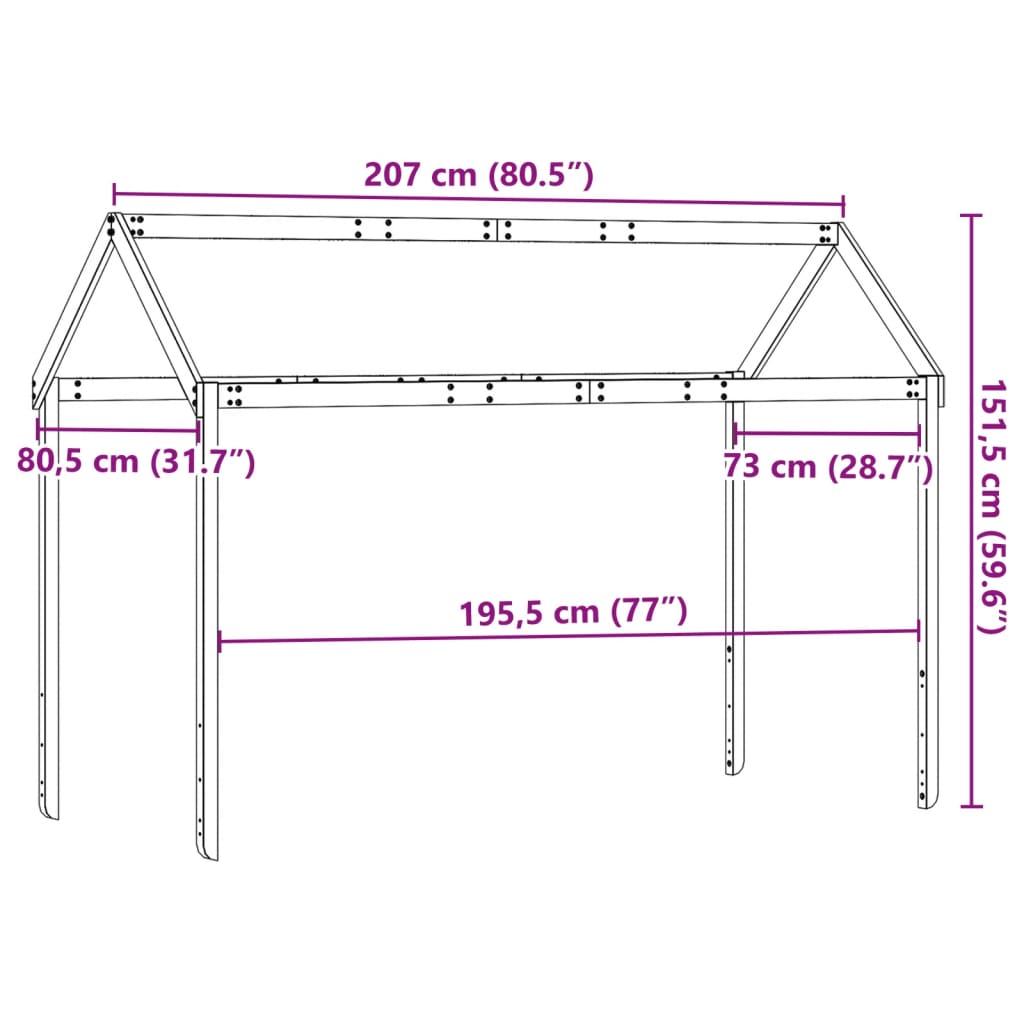 vidaXL viaszbarna tömör fenyőfa gyerekágytető 207 x 80,5 x 151,5 cm