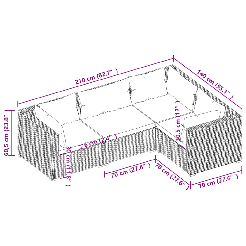 vidaXL 4 részes szürke polyrattan kerti ülőgarnitúra párnákkal