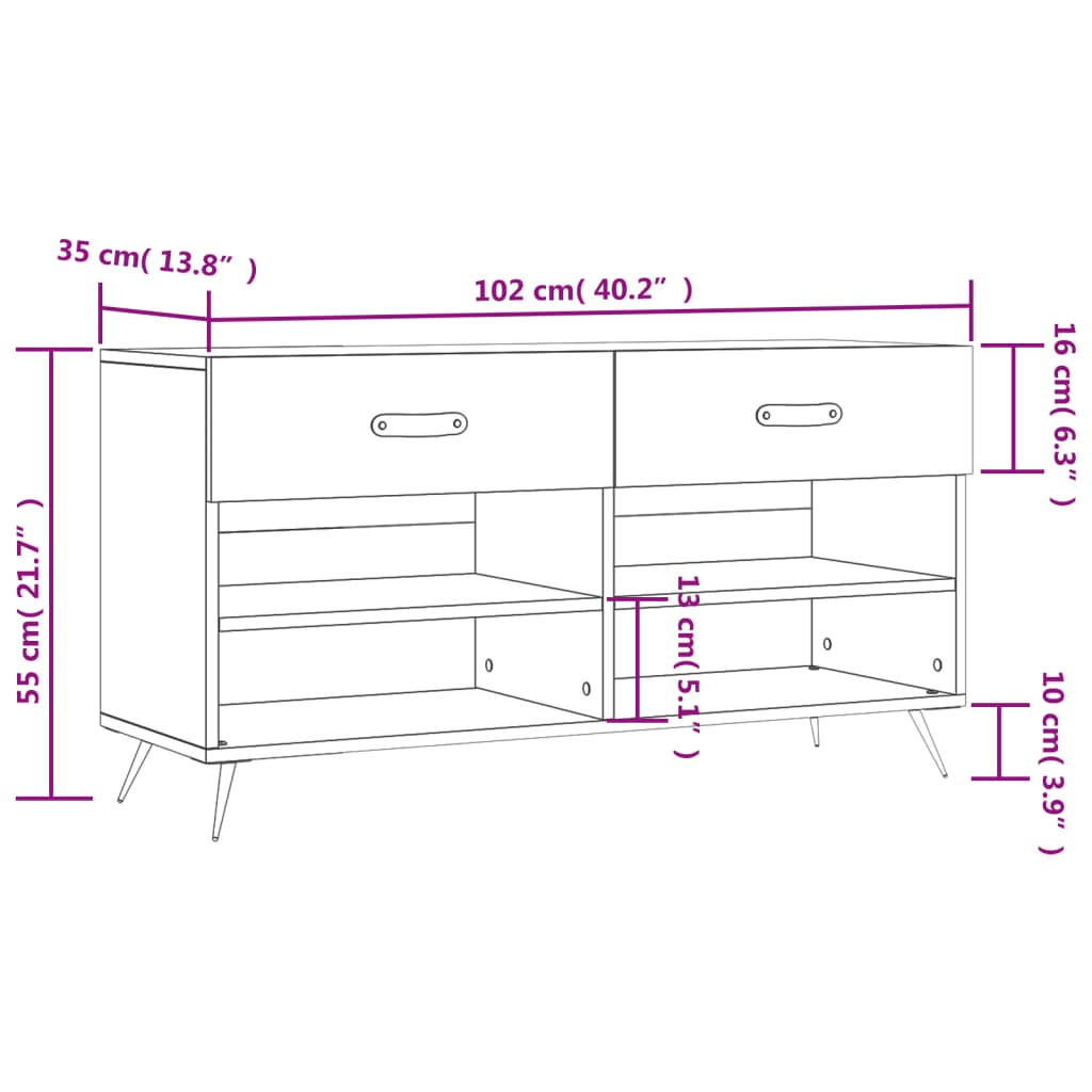 vidaXL barna tölgy színű szerelt fa cipőpolc 102x35x55 cm