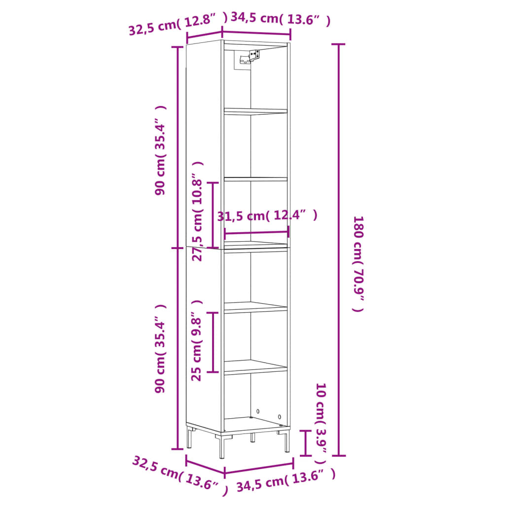 vidaXL betonszürke szerelt fa magasszekrény 34,5x32,5x180 cm