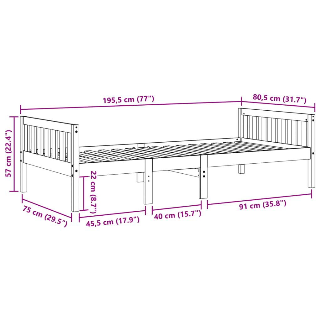 vidaXL fehér tömör fenyőfa gyerekágy matrac nélkül 75 x 190 cm