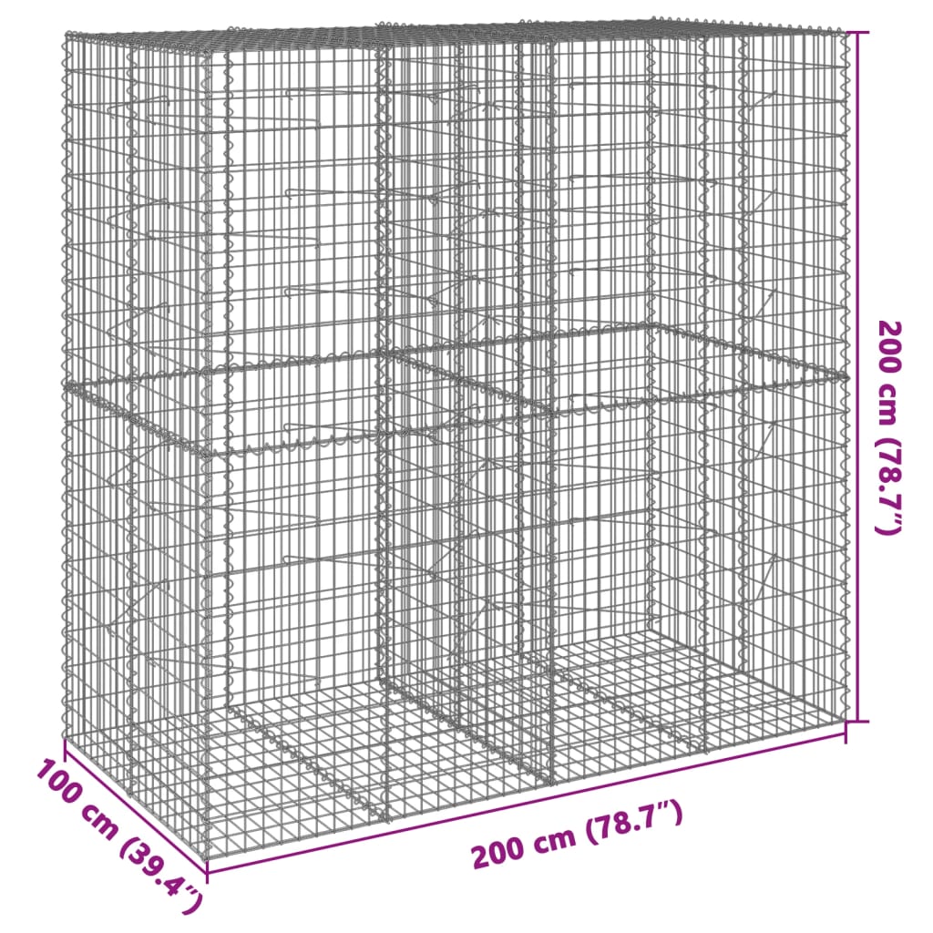 vidaXL horganyzott vas gabion kosár fedéllel 200 x 100 x 200 cm