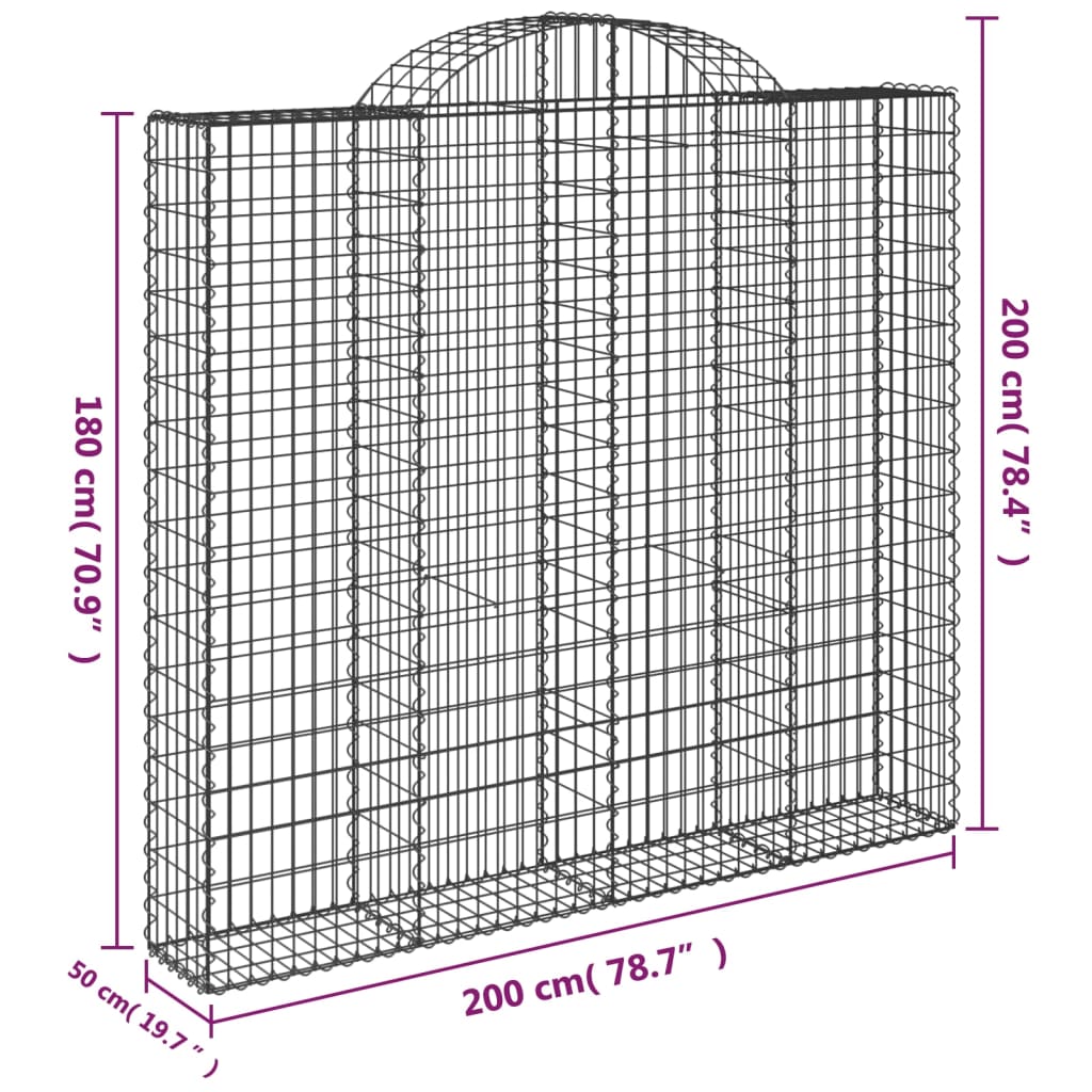 vidaXL 8 db íves horganyzott vas gabion kosár 200x50x180/200 cm