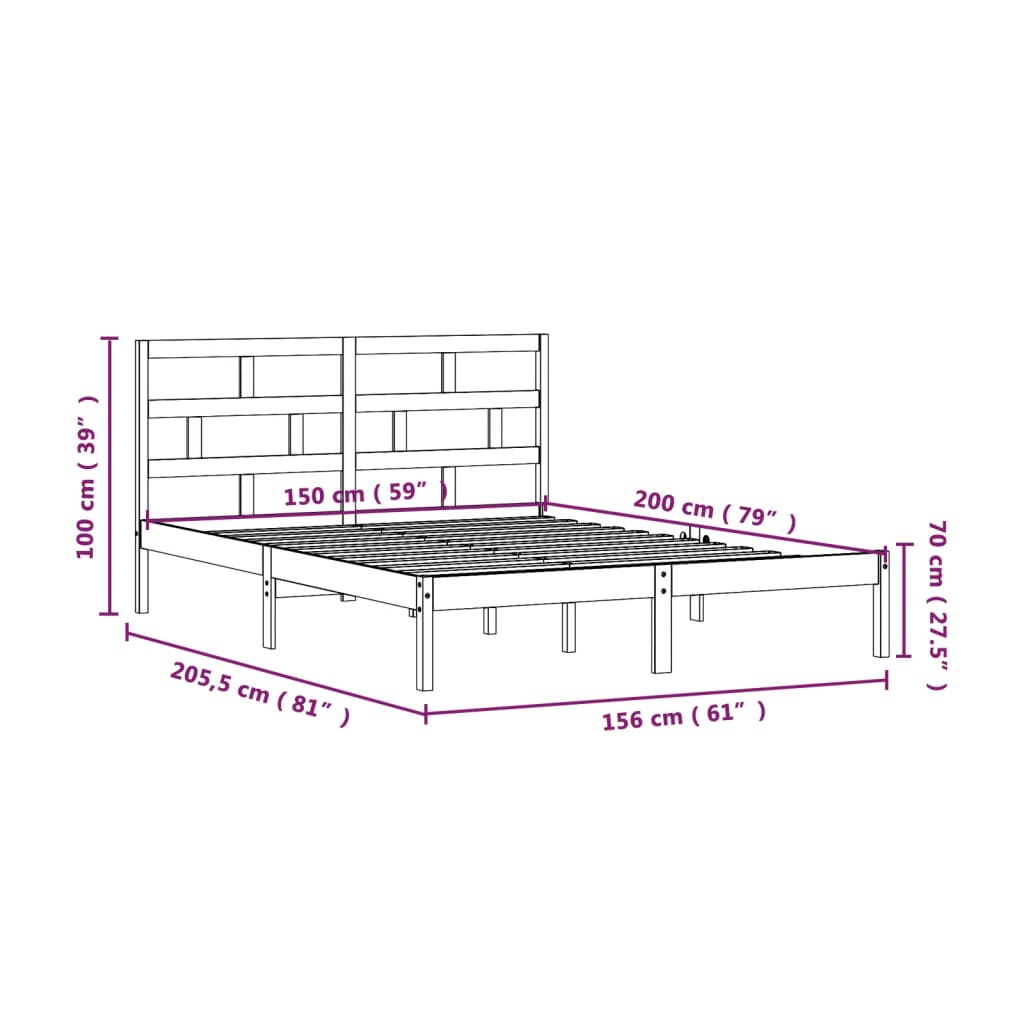 vidaXL tömör fa ágykeret 150 x 200 cm (King Size)