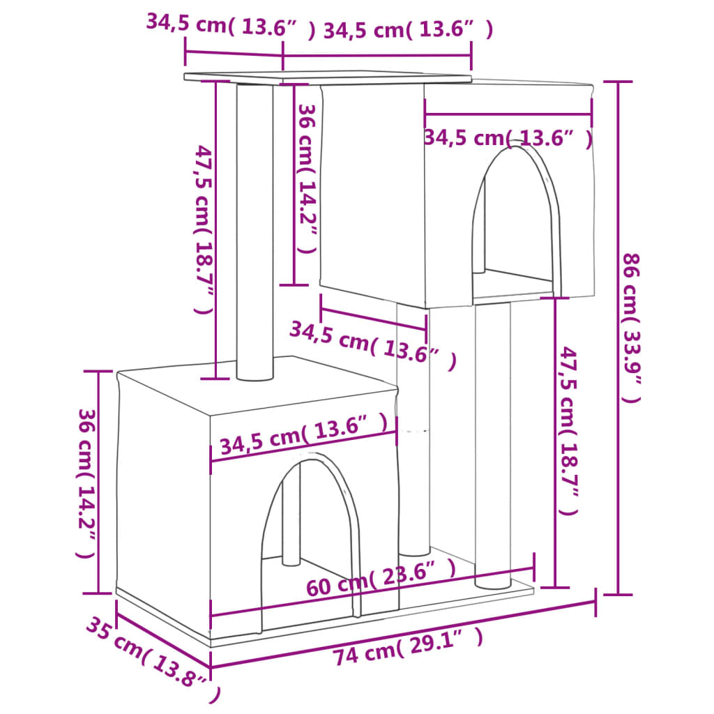 vidaXL krémszínű macskabútor szizál kaparófákkal 86 cm