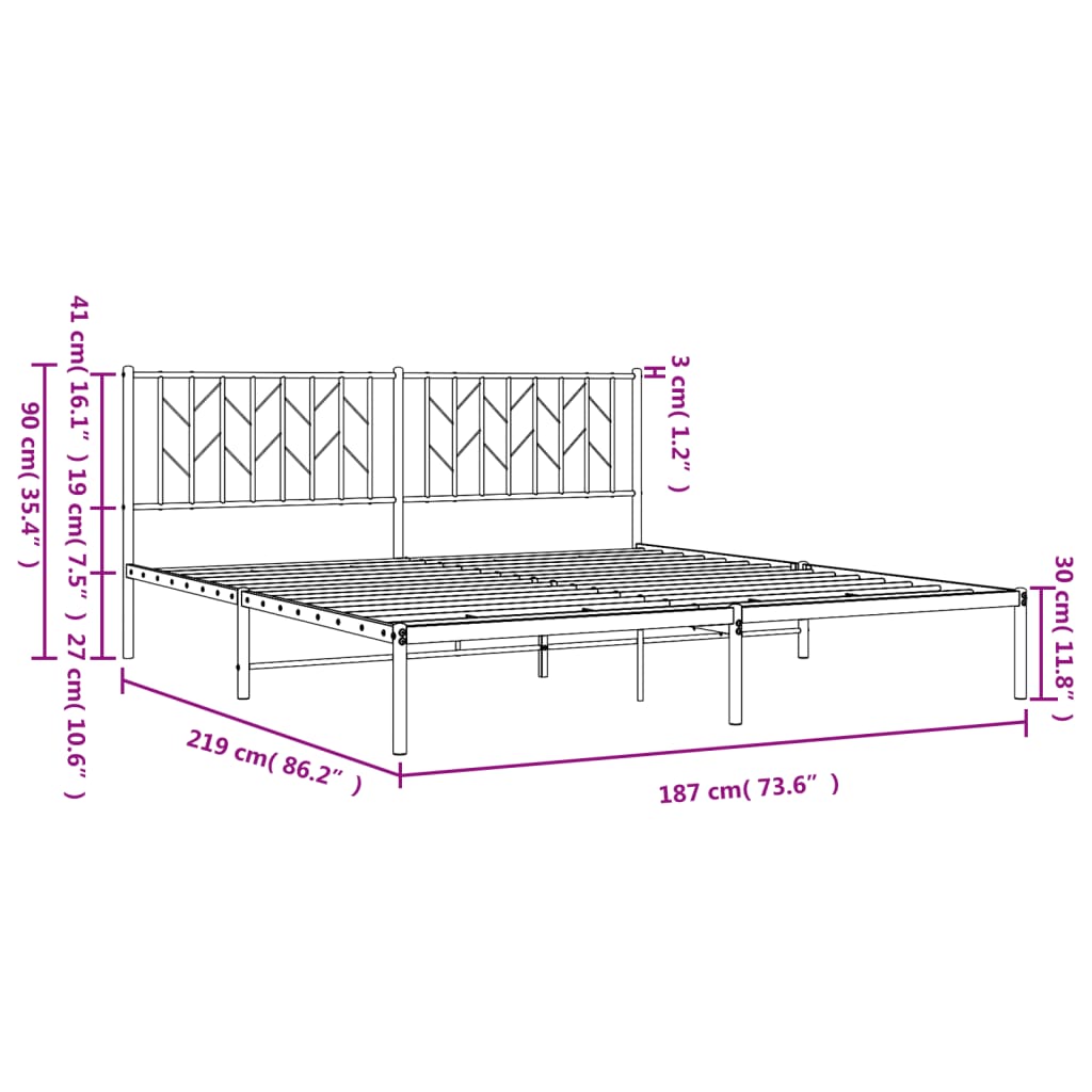 vidaXL fekete fém ágykeret fejtámlával 183 x 213 cm