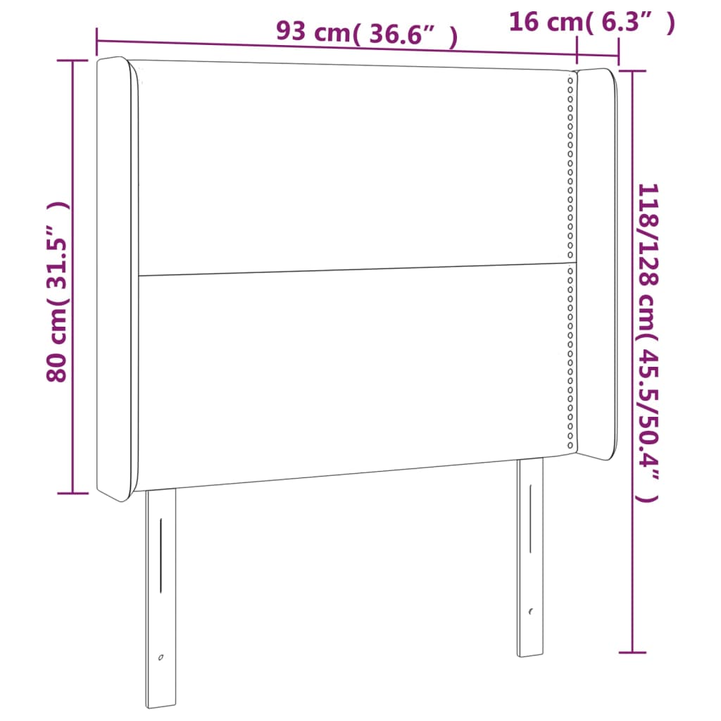 vidaXL sötétszürke bársony fejtámla szárnyakkal 93x16x118/128 cm