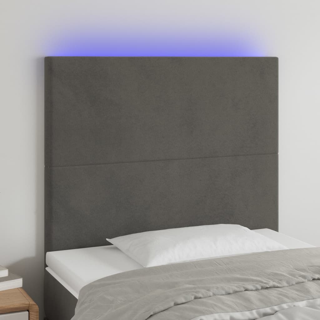 vidaXL sötétszürke bársony LED-es fejtámla 100x5x118/128 cm