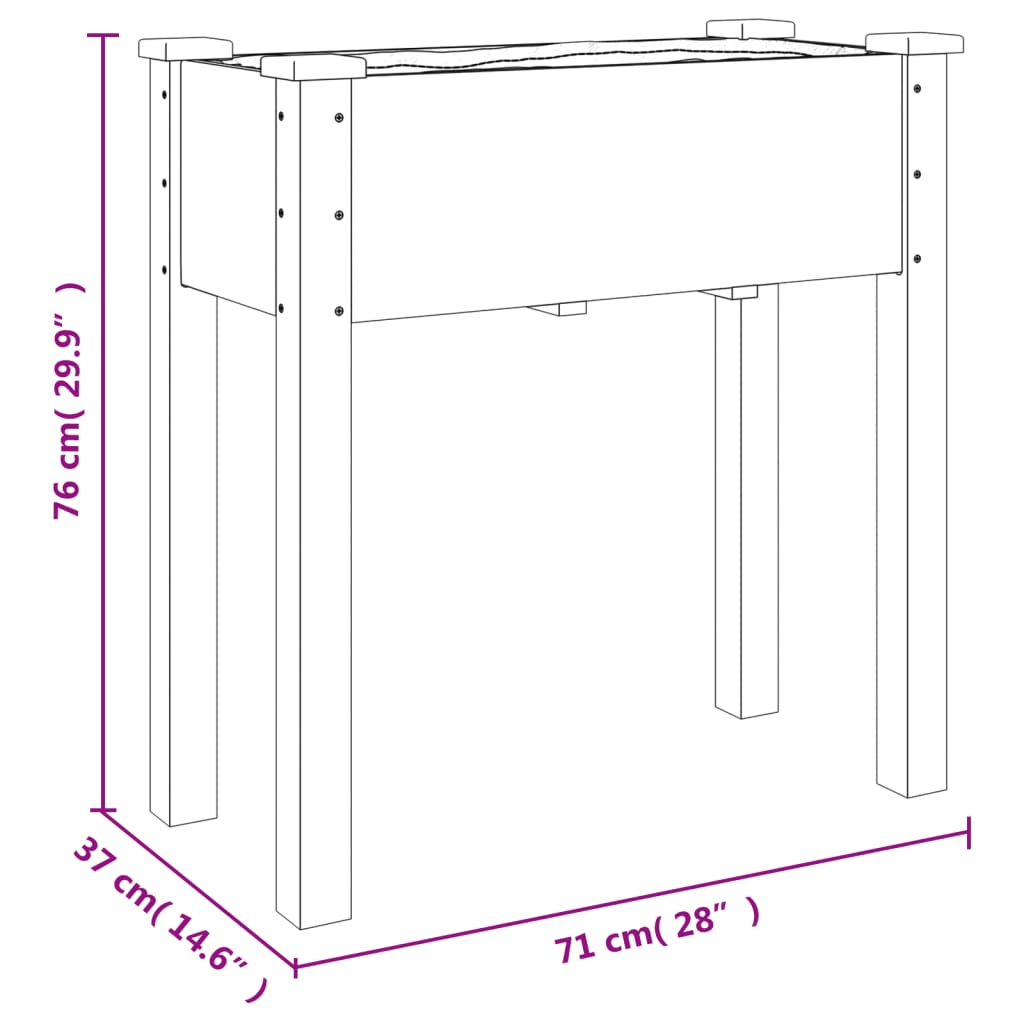 vidaXL tömör fenyőfa kerekes ültetőláda béléssel 71 x 37 x 80 cm