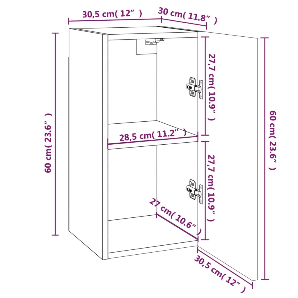 vidaXL 4 db füstös tölgy színű szerelt fa TV-szekrény 30,5x30x60 cm