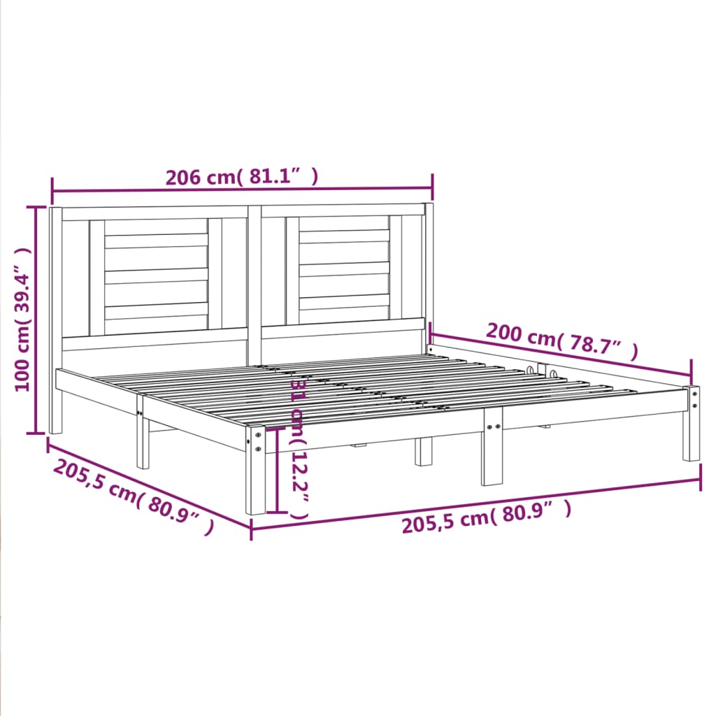 vidaXL mézbarna tömör fenyőfa ágykeret 200x200 cm