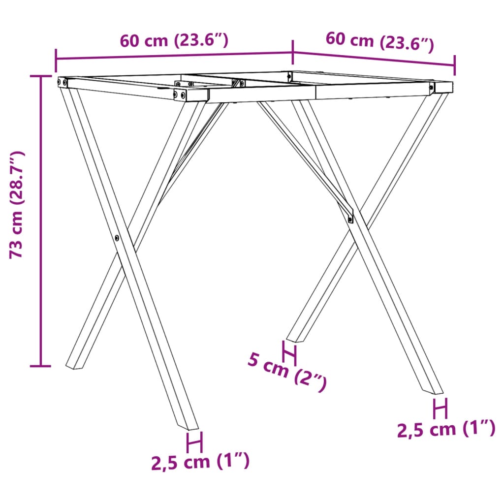 vidaXL öntöttvas étkezőasztallábak X-alakú vázzal 60 x 60 x 73 cm