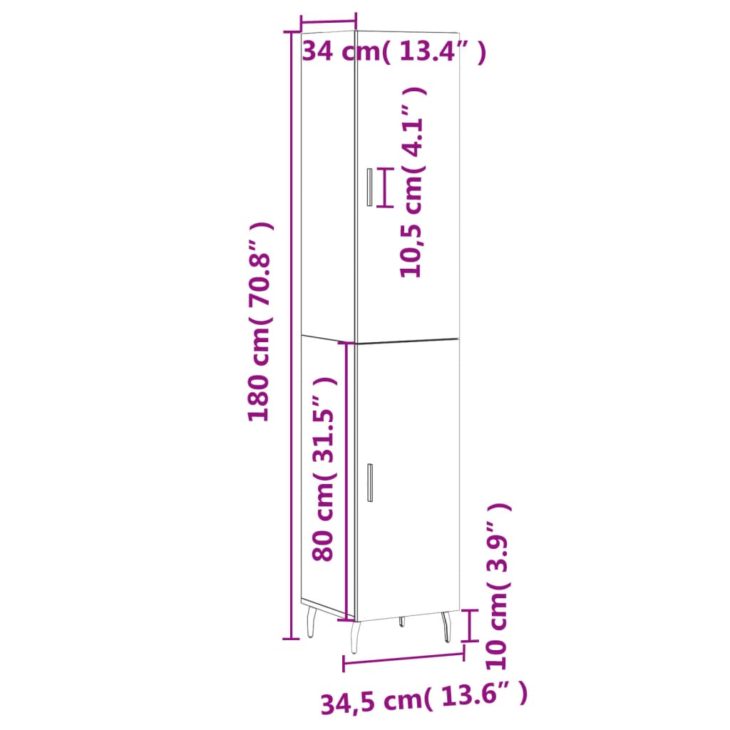 vidaXL betonszürke szerelt fa magasszekrény 34,5x34x180 cm