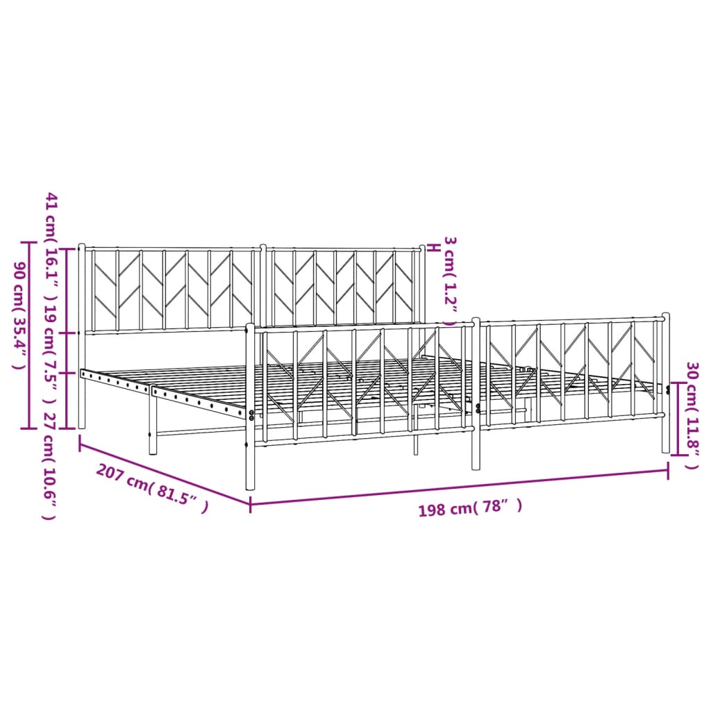 vidaXL fekete fém ágykeret fej- és lábtámlával 193 x 203 cm