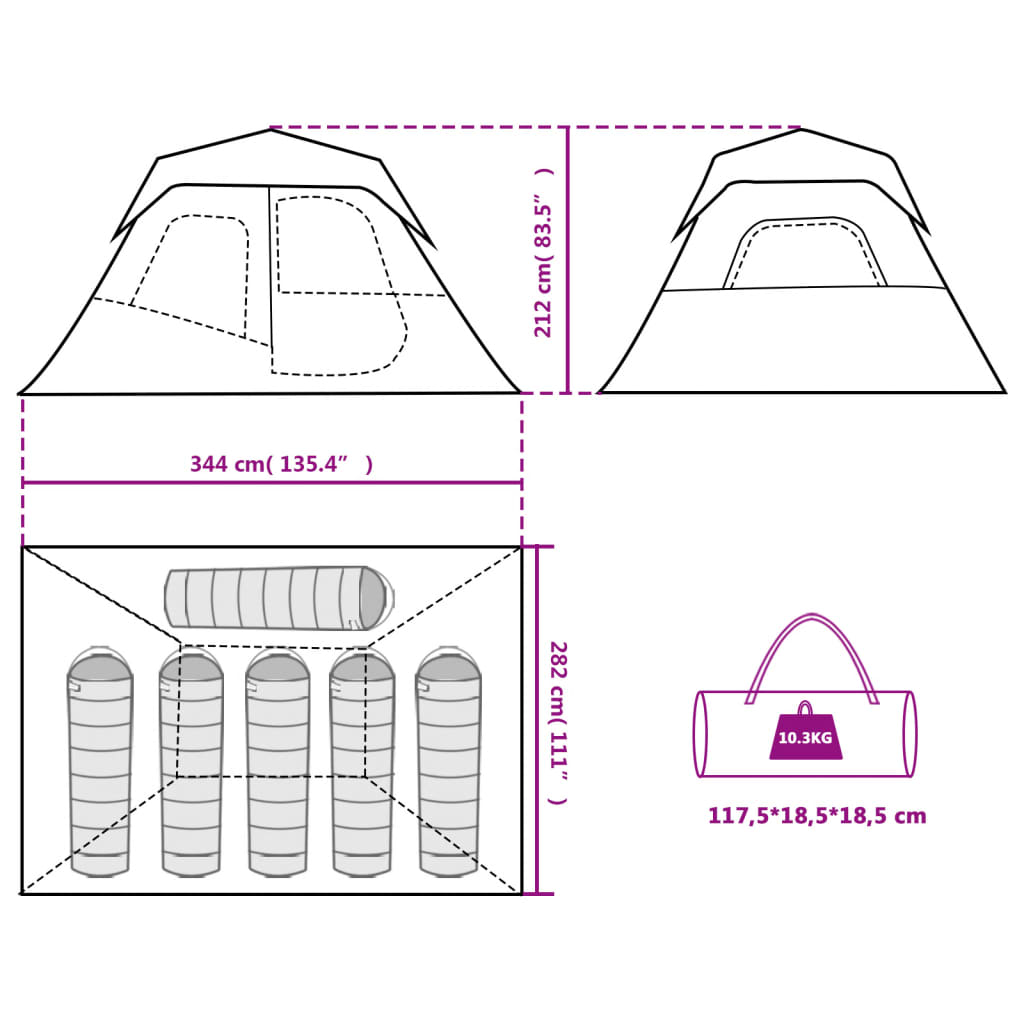vidaXL 6 személyes világoszöld LED-es felugró családi sátor