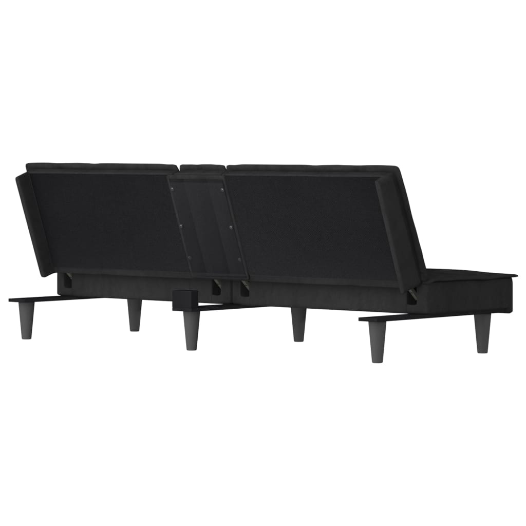 vidaXL fekete bársony kanapéágy pohártartókkal