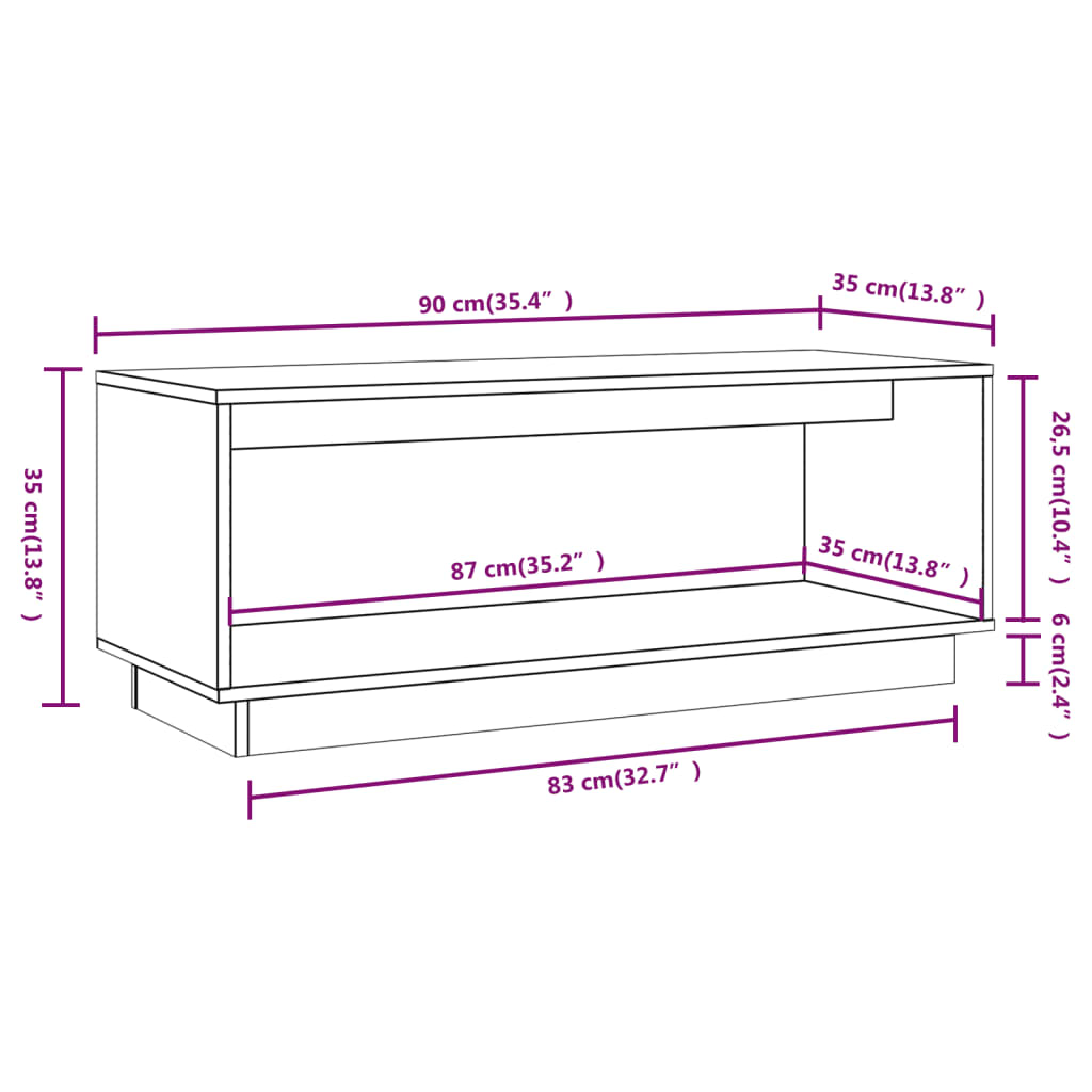 vidaXL szürke tömör fenyőfa TV-szekrény 90 x 35 x 35 cm