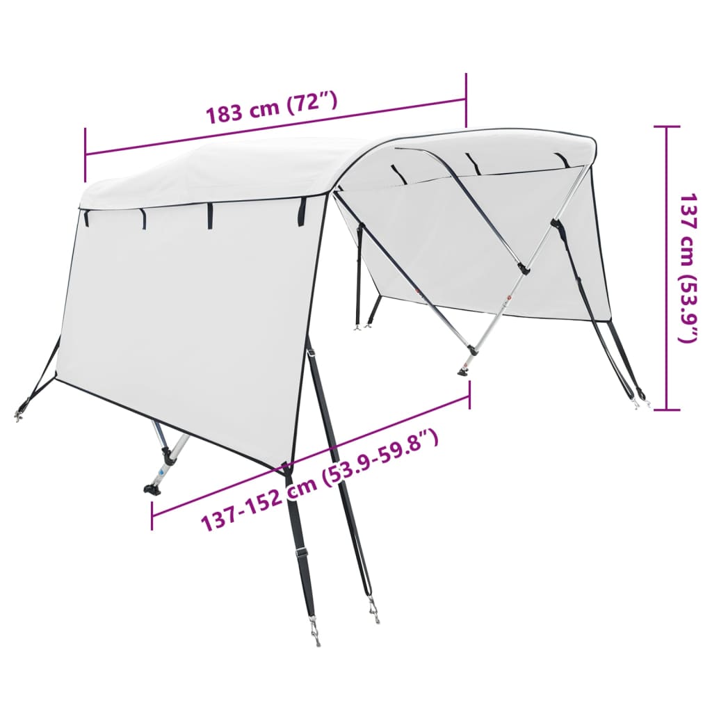 vidaXL háromágú bimini tető oldalfalakkal 183 x (137-152) x 137 cm