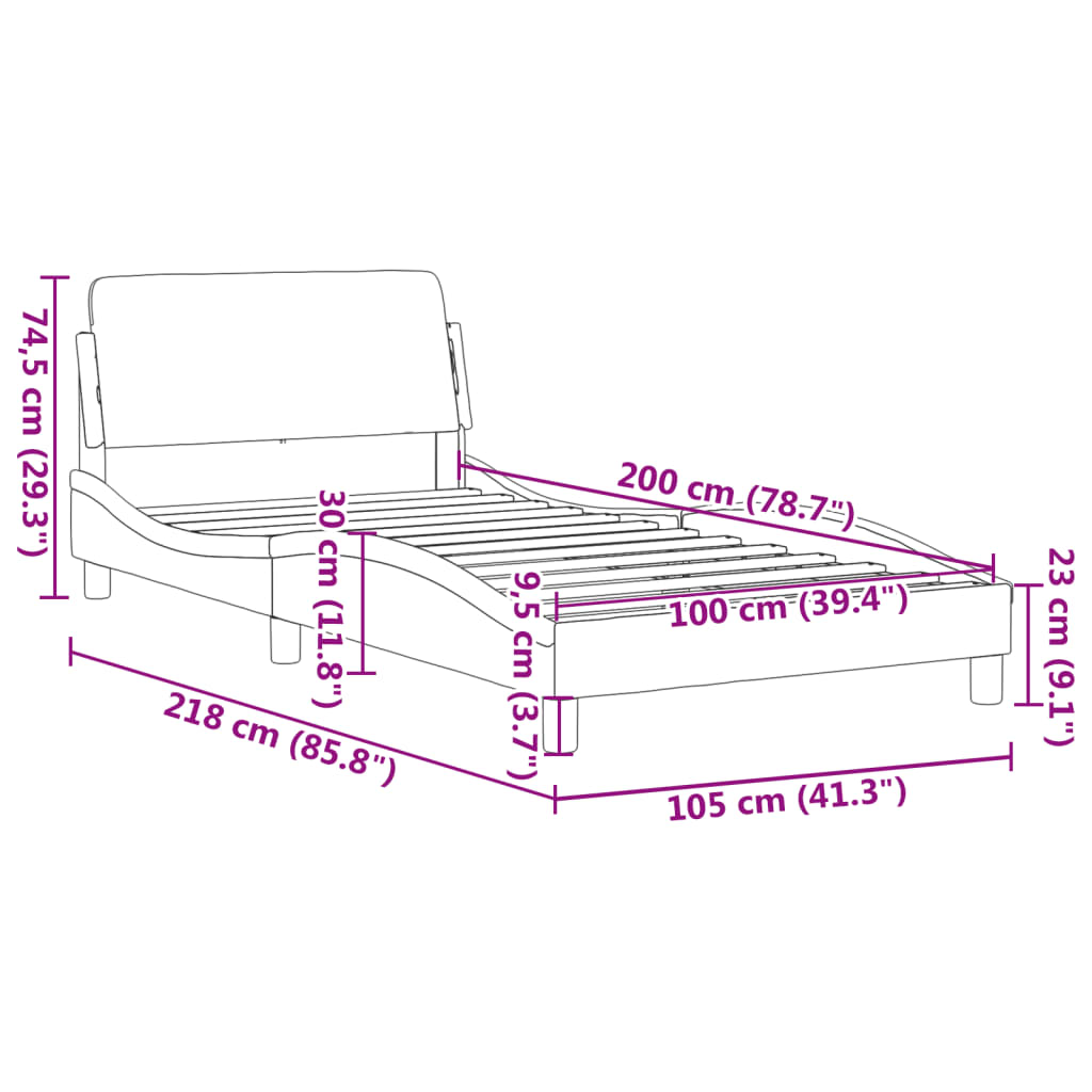 vidaXL fekete bársony ágykeret fejtámlával 100x200 cm