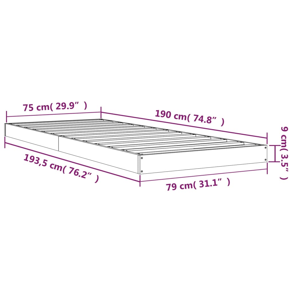 vidaXL szürke tömör fenyőfa ágykeret 75 x 190 cm (Small Single)