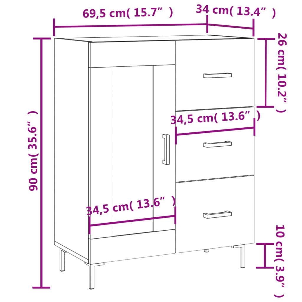 vidaXL betonszürke szerelt fa tálalószekrény 69,5 x 34 x 90 cm