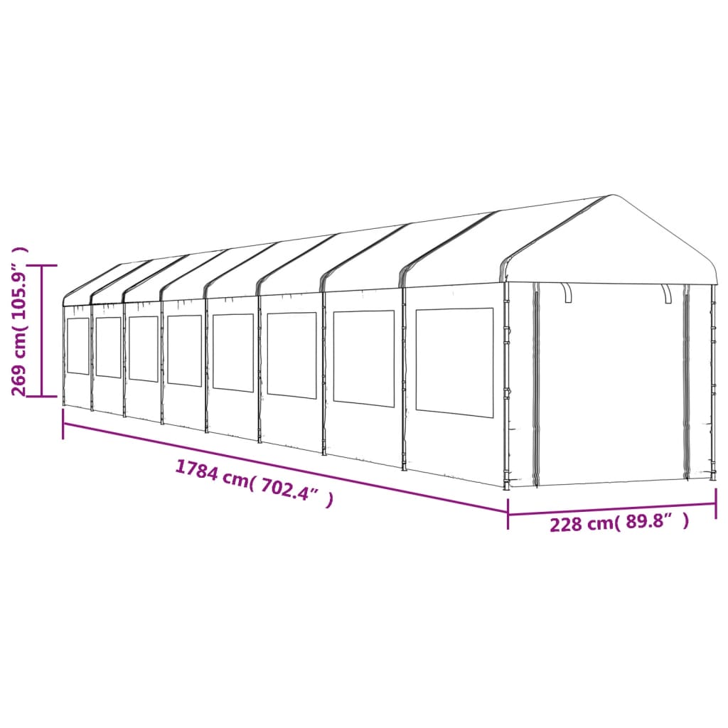 vidaXL fehér polietilén pavilon tetővel 17,84 x 2,28 x 2,69 m