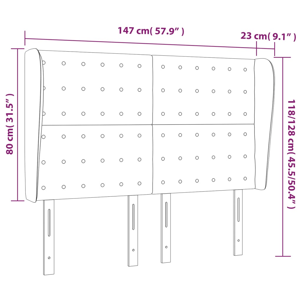 vidaXL sötétszürke szövet fejtámla szárnyakkal 147 x 23 x 118/128 cm