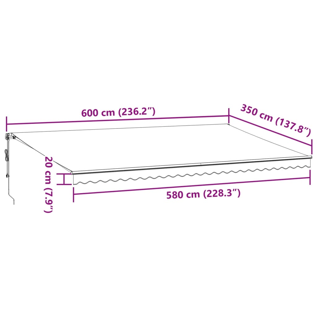 vidaXL burgundi vörös automata kihúzható LED-es napellenző 600x350 cm