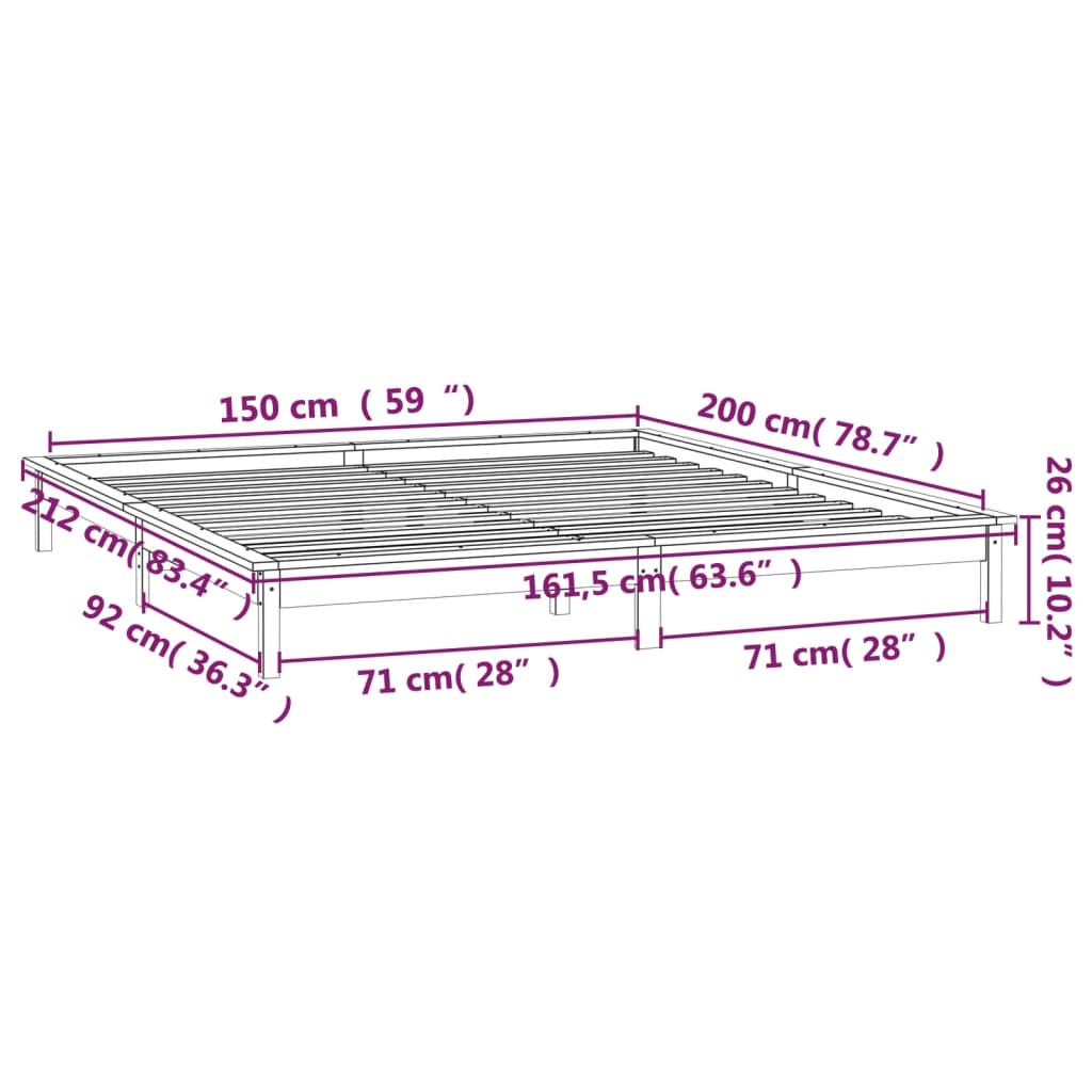 vidaXL King Size mézbarna tömör fa LED-es ágykeret 150 x 200 cm