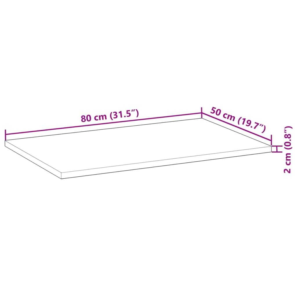 vidaXL négyszög alakú tömör akácfa asztallap 80 x 50 x 2 cm