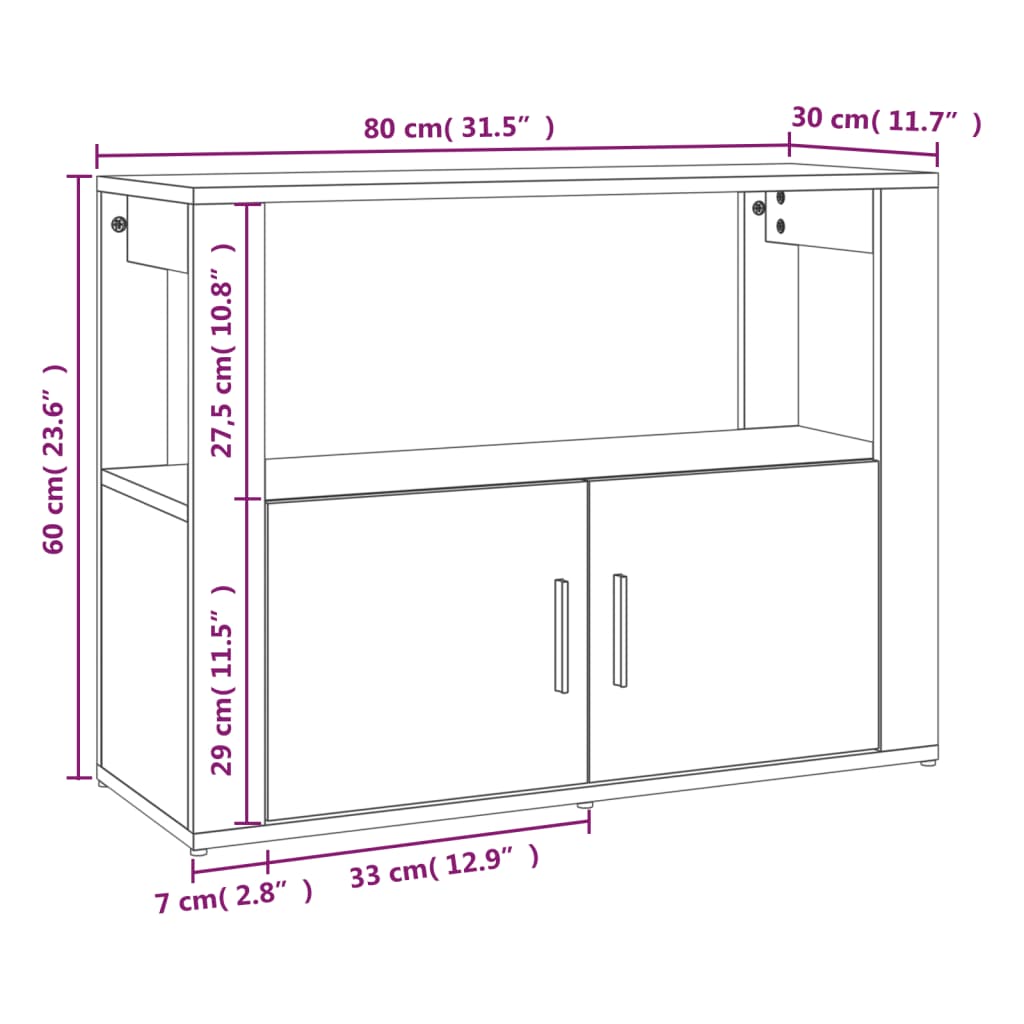 vidaXL fekete szerelt fa tálalószekrény 80x30x60 cm