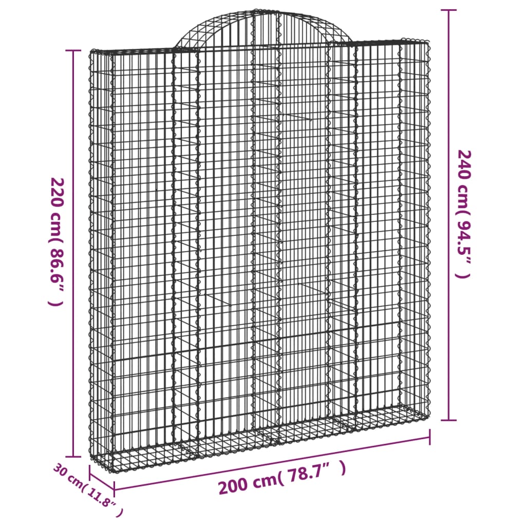 vidaXL 4 db íves horganyzott vas gabion kosár 200x30x220/240 cm