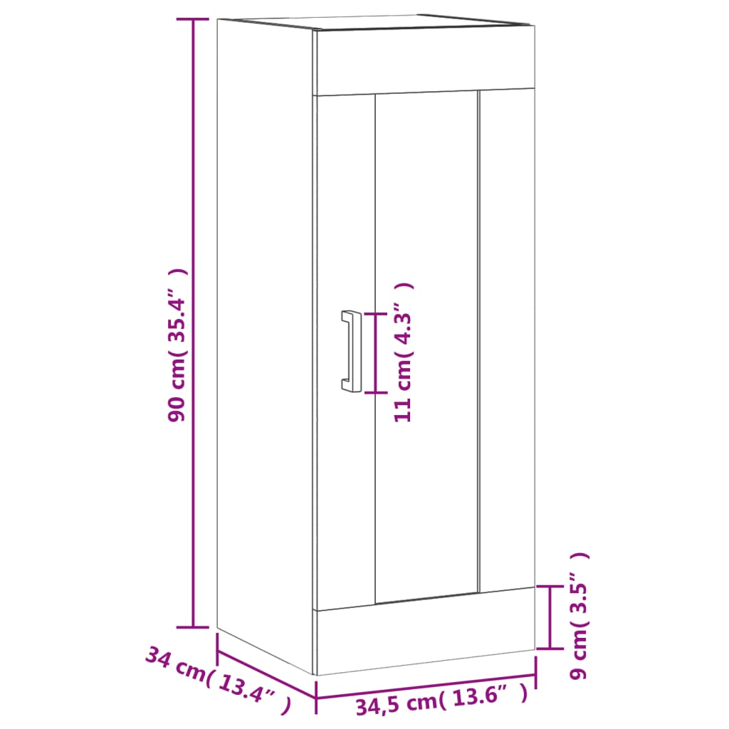 vidaXL betonszürke szerelt fa fali szekrény 34,5x34x90 cm