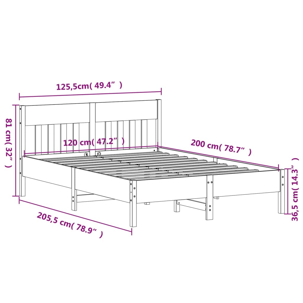 vidaXL fehér tömör fenyőfa ágy matrac nélkül 120 x 200 cm