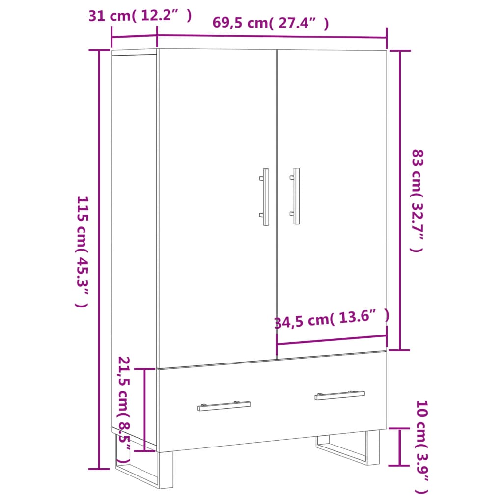 vidaXL szürke sonoma szerelt fa magasszekrény 69,5 x 31 x 115 cm