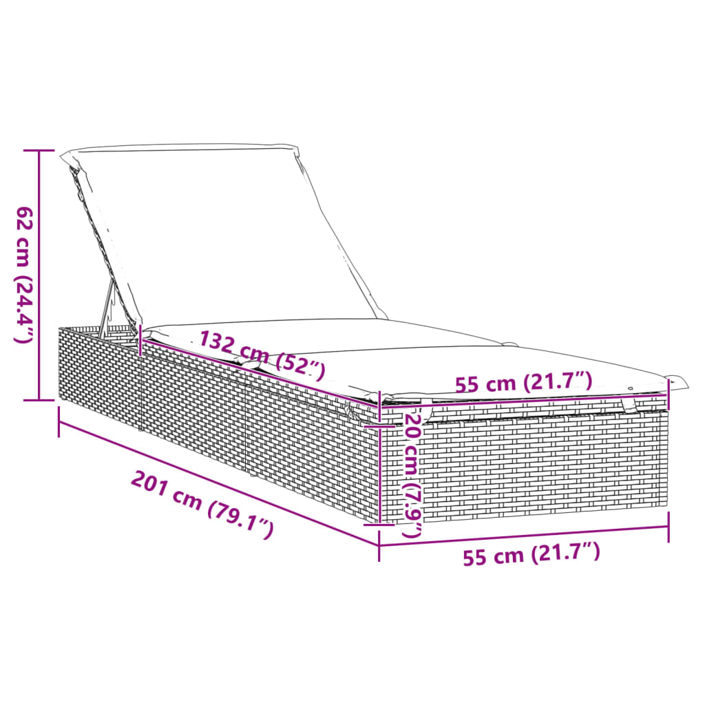 vidaXL 1 db szürke polyrattan napozóágy asztallal