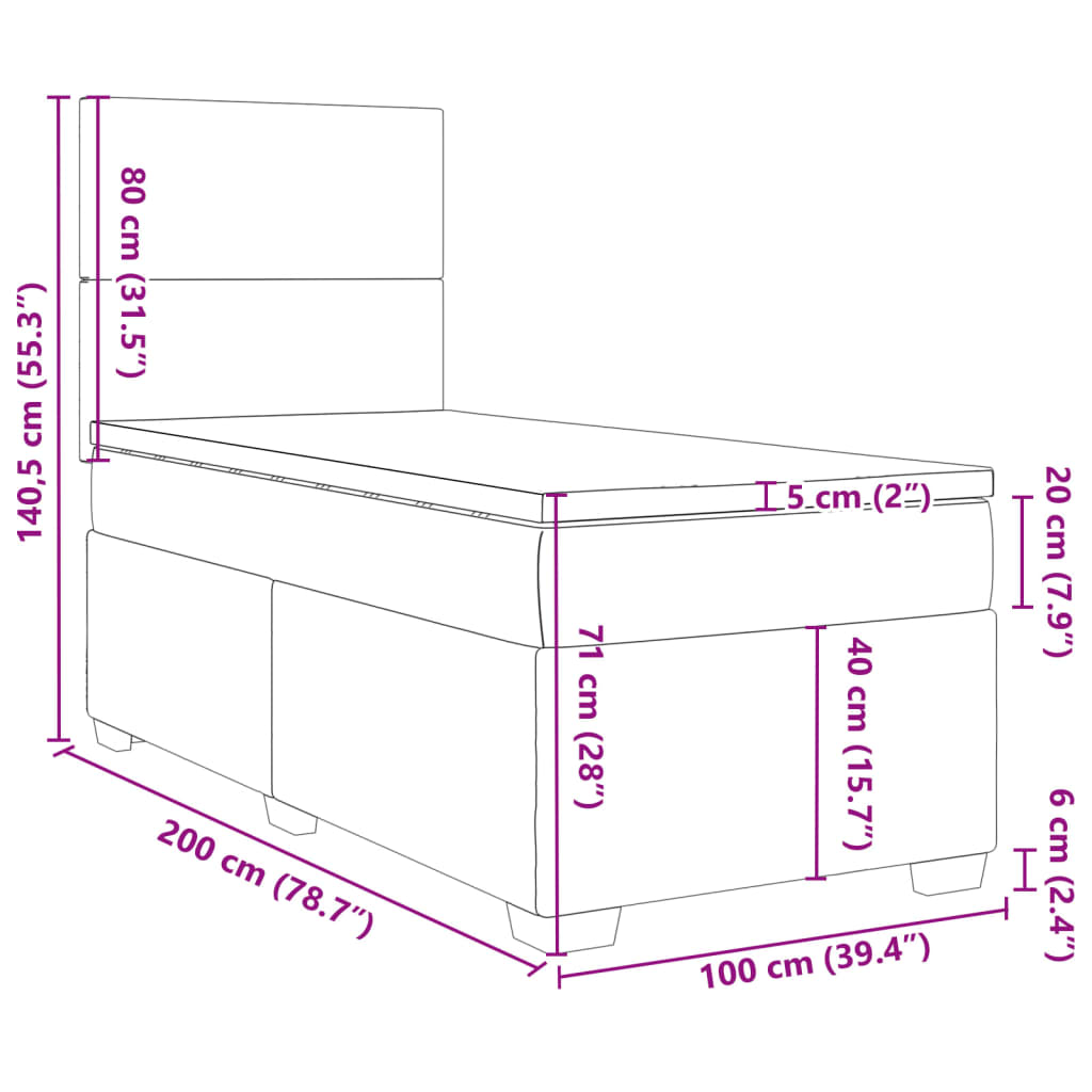 vidaXL világosszürke bársony rugós ágy matraccal 100 x 200 cm