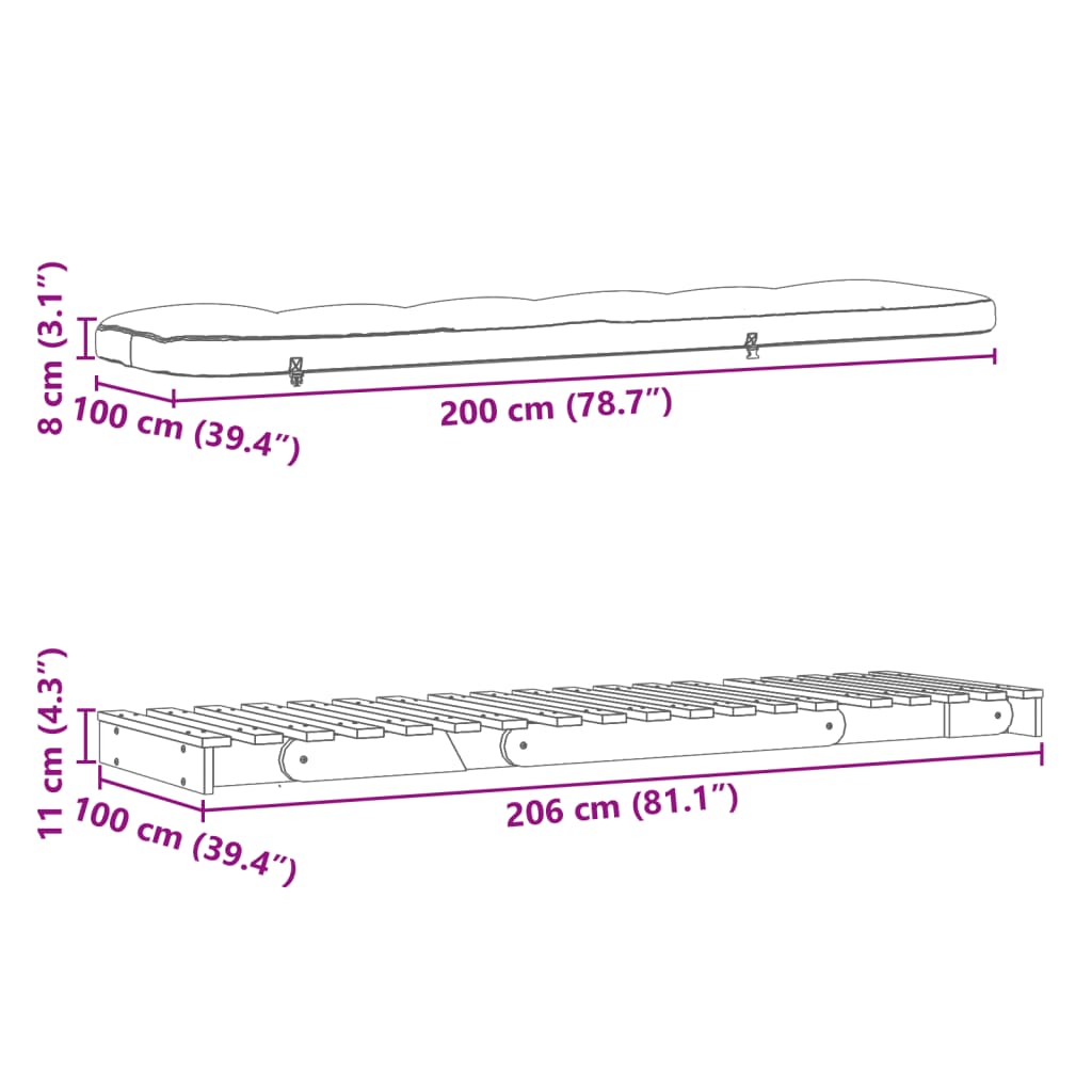 vidaXL tömör impregnált fenyőfa futon kanapéágy matraccal 100x206x11cm