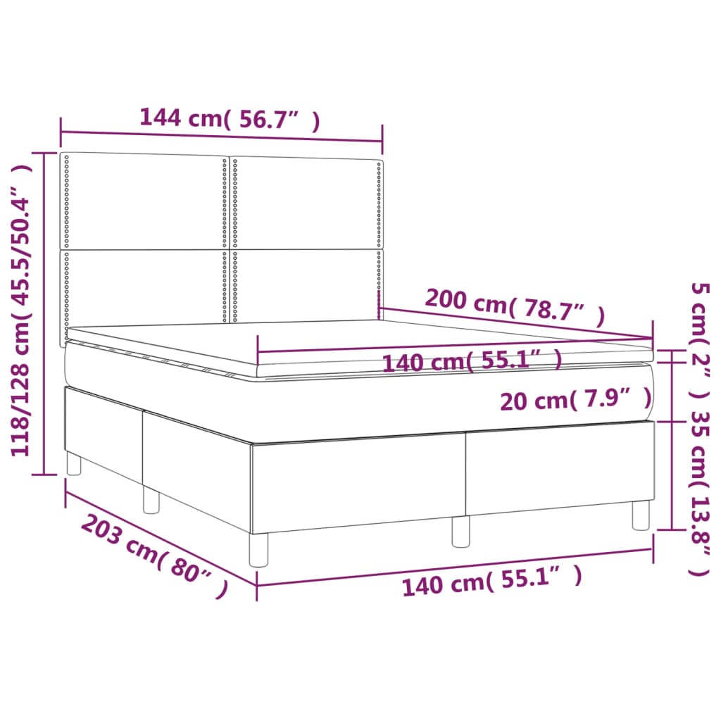 vidaXL fekete műbőr rugós ágy matraccal és LED-del 140x200 cm