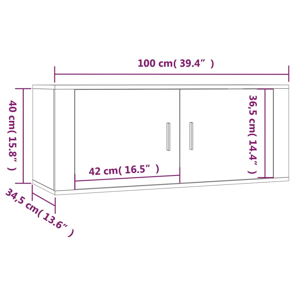 vidaXL 3 db magasfényű fehér fali TV-szekrény 100 x 34,5 x 40 cm